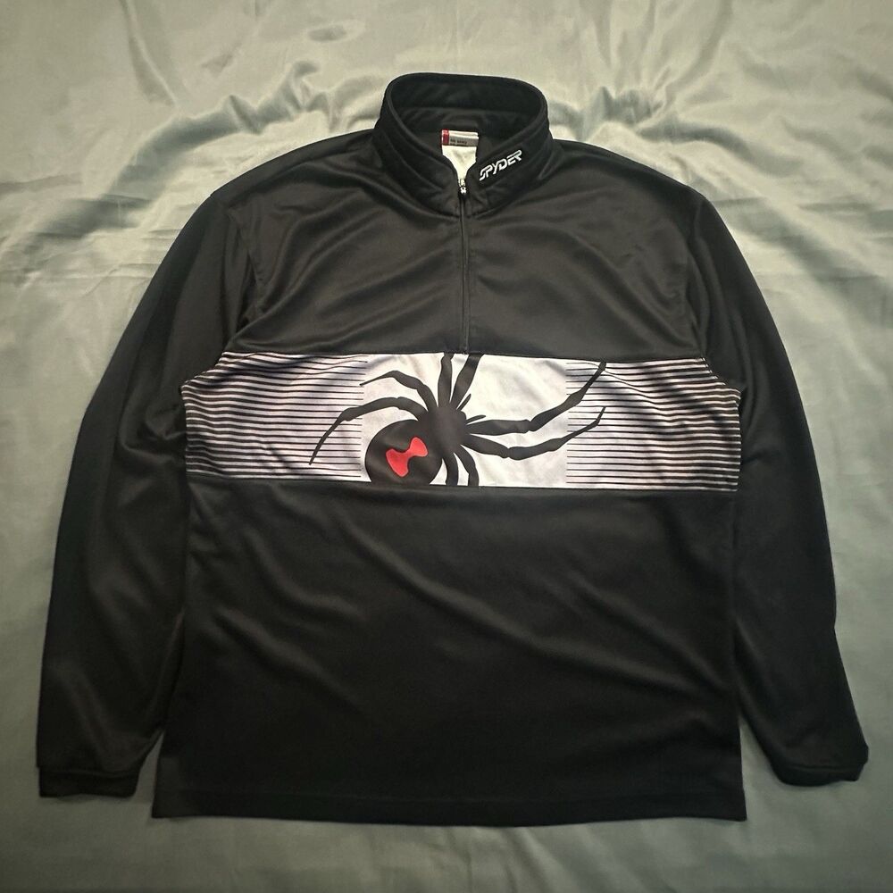 Vintage 90s Spyder Quarter Zip Sweatshirt Mens L Logo Graphic Y2K Stripe Black
